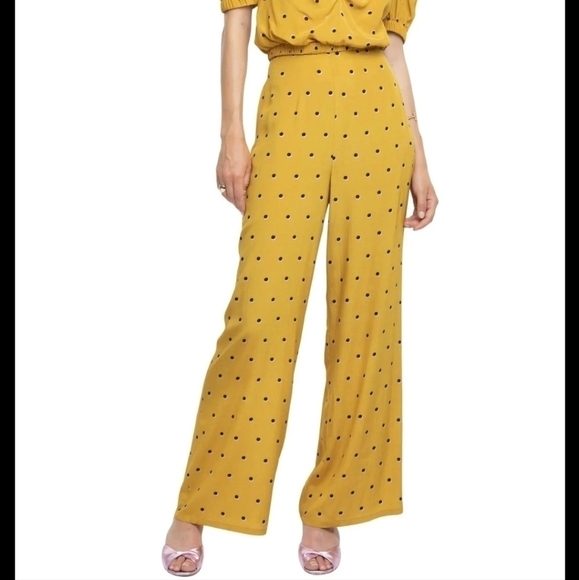 ASTR BURKE MUSTARD POLKA DOT WIDE LEG PANTS SIZE L - Picture 1 of 14